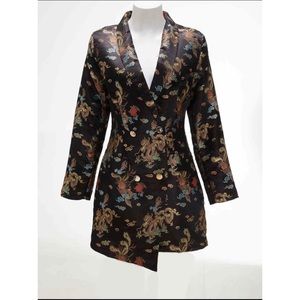 Chinese Dragon Jacquard Shawl Collar Blazer Dress